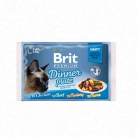 Brit Premium Cat Fillets in Gravy Dinner Plate pro kočky 4x 85g