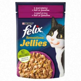 Felix Sensations Jellies kapsička kachna v želé se špenátem pro kočky 85g